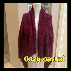 Cozy Casual Burgundy Open-Front Cardigan